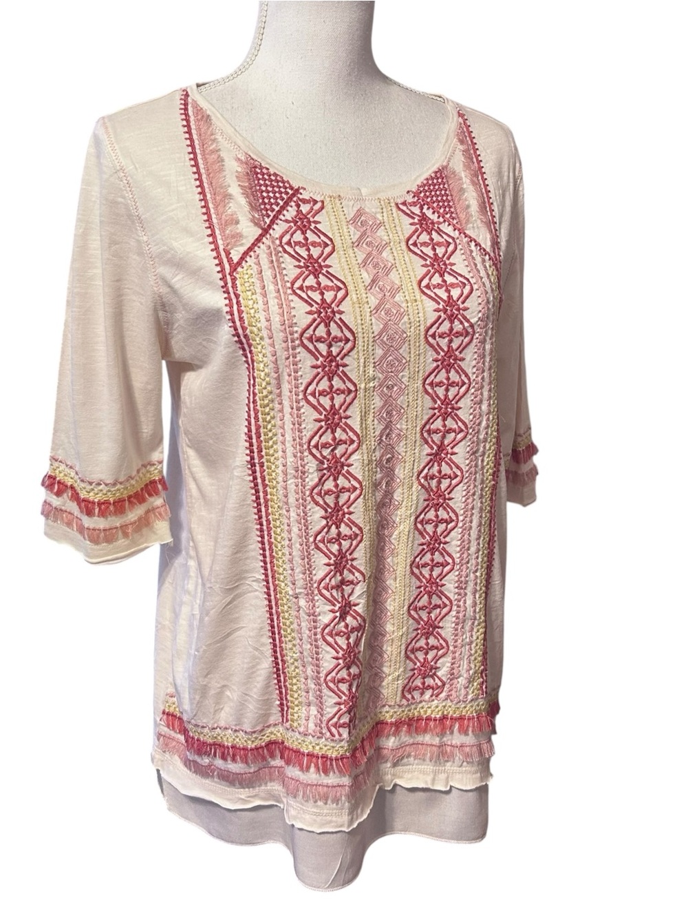 Sundance Catalog Montera Womens Heavily Embroidered Fringe Top Small Boho Preppy